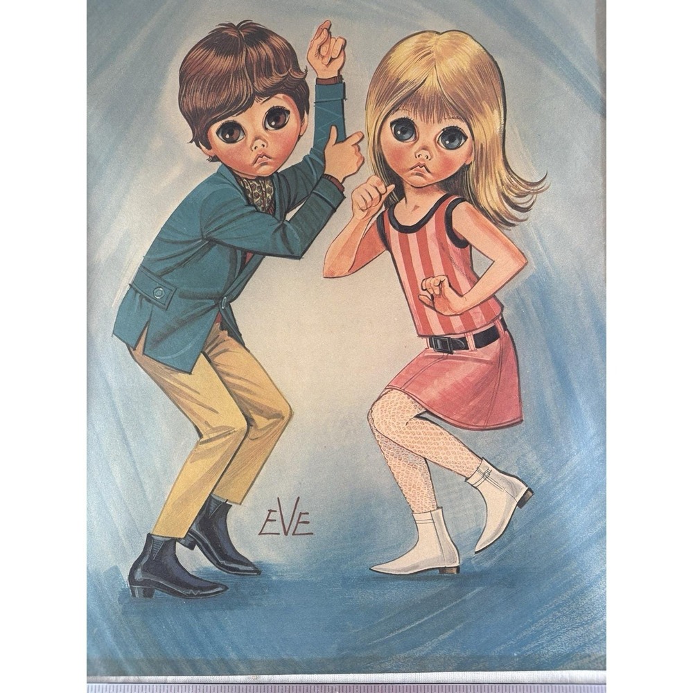 Big Eyes by Eve 1960's Litho SET OF 4 Prints 11"X14" Art Boy Girl Guitar Records - Picture 13 of 15